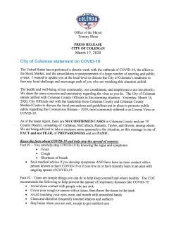 Mayor's Press Release on COVID-19