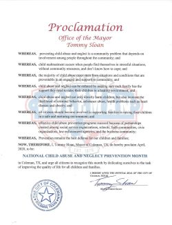 Proclamation for Child Abuse Awareness Month