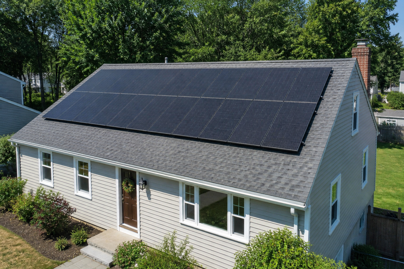Residential home with solar panels on roof